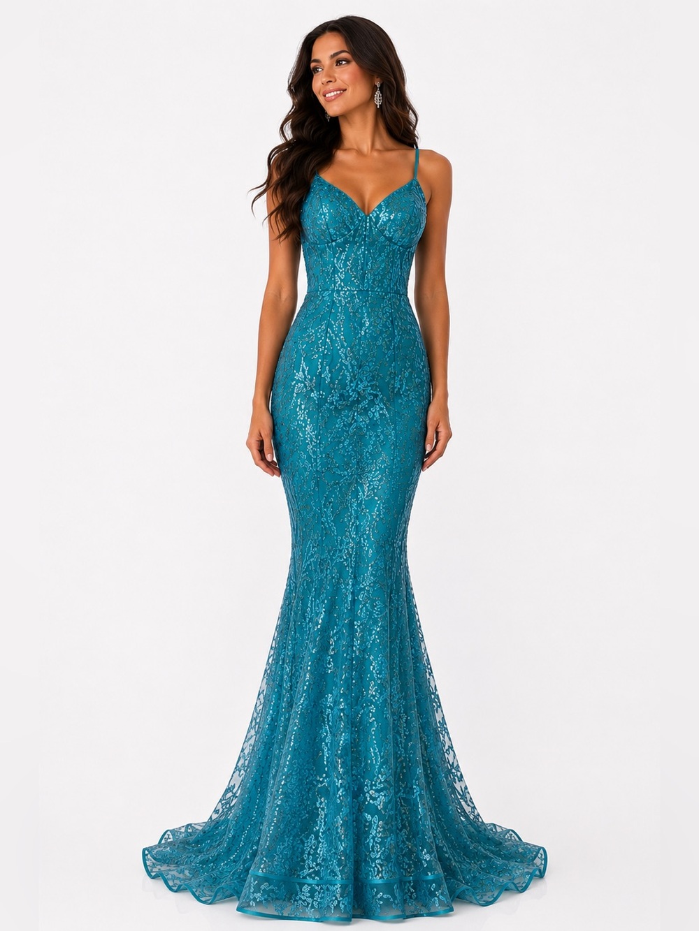 Aqua Sequin Mermaid Gown Size 6 Corset Back Formal Prom Wedding Guest Dress